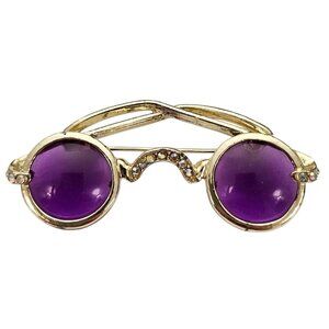 Hollycraft Purple Lucite Sunglasses Brooch AB Rhinestone Rare Pin, Signed